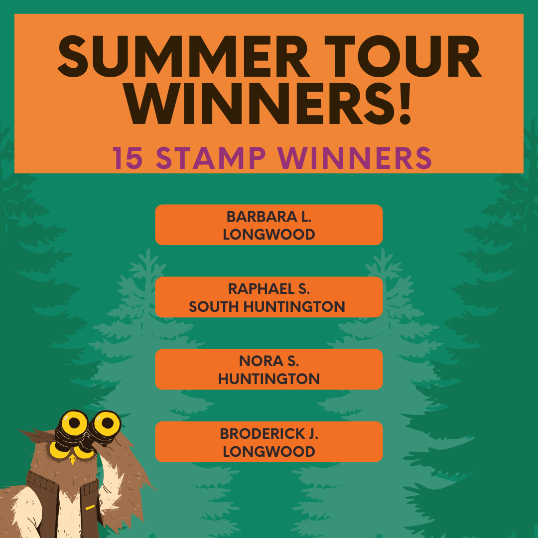 Summer Tour 15 Stamp Winners: Barbara L - Longwood, Raphael S - South Huntington, Nora S - Huntington, and Broderick J - Longwood